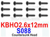 HBX 12895 Countersunk Head Screws. KBHO 2.6x12mm, Countersunk Head Self Tapping Screws. S088